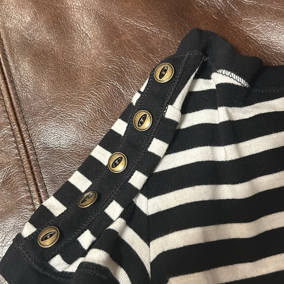 Ralph Lauren black and white stripped t-shirt with buttons going up each sleeve - Picture 2 of 6